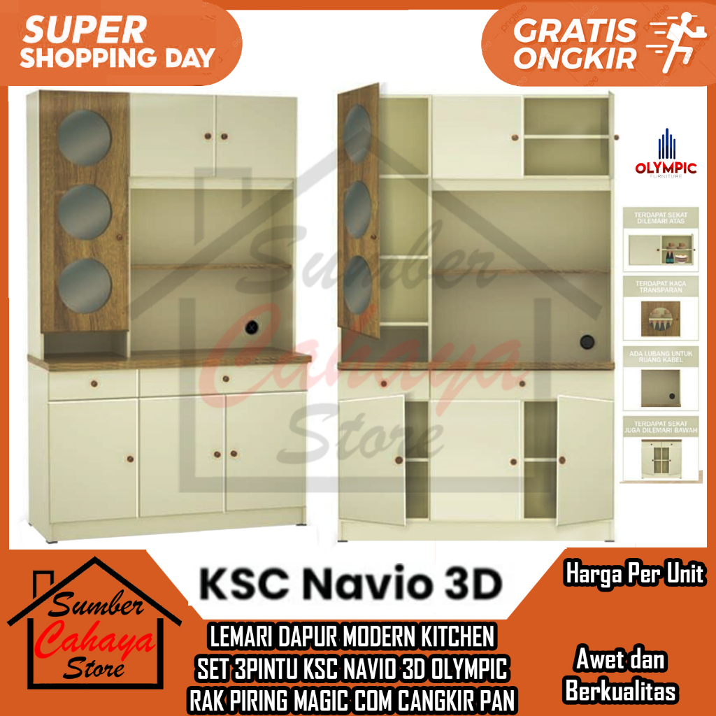 [Kargo] LEMARI DAPUR MODERN KITCHEN SET 3 PINTU KSC NAVIO 3D OLYMPIC RAK PIRING MAGIC COM CANGKIR PA