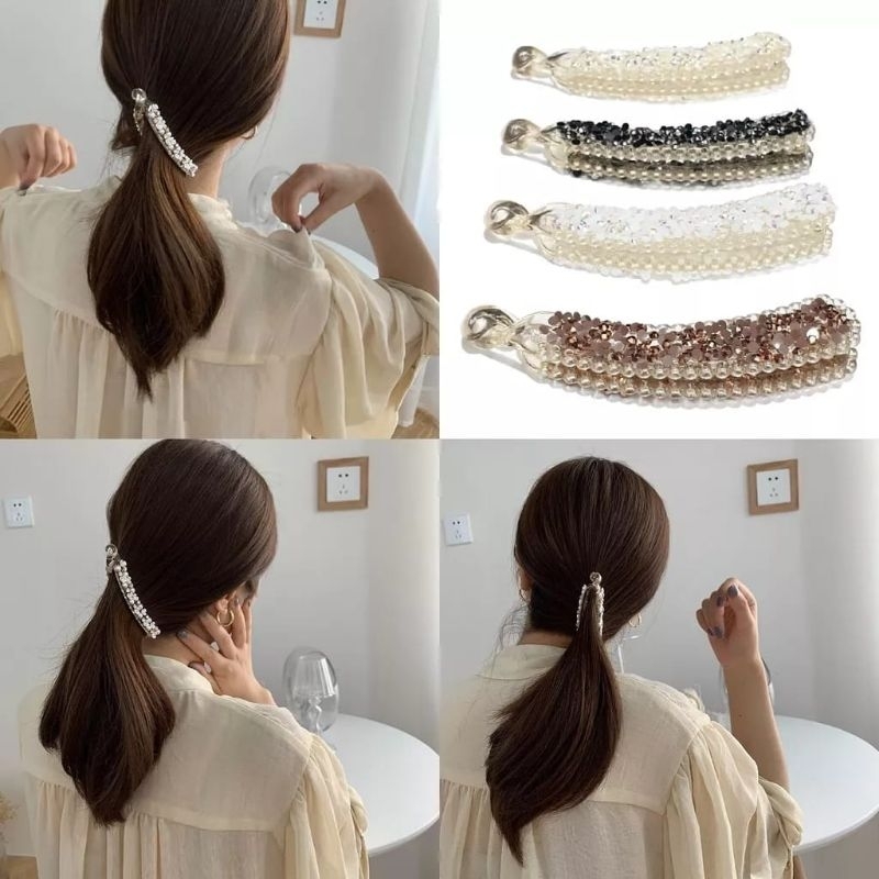 Jepit Rambut Kristal Gold Premium - Jepit Korea Ponytail Hair Clip