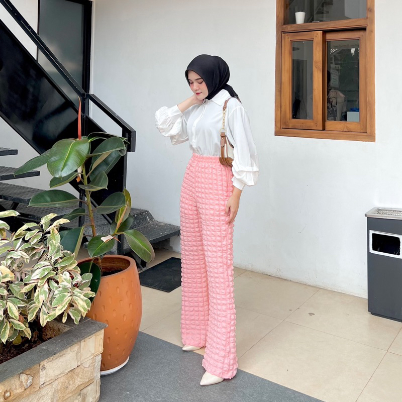 Gia Pants Bubble Pants Celana Kulot Panjang Wanita Highwaist Pants Pastel colour By Vitafa