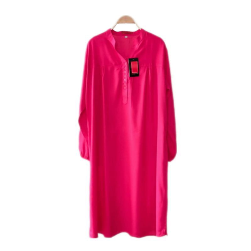 tunik katun rayon polos jumbo warna pink fanta