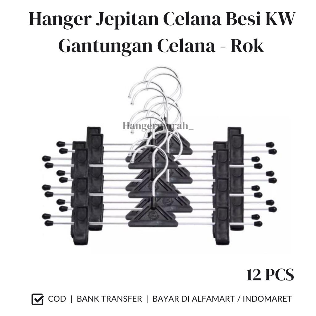 anger Gantungan Jepit Celana KW Kawat Besi Plastik | Gantungan Celana Rok Dan Baju Geser (1 Lusin)