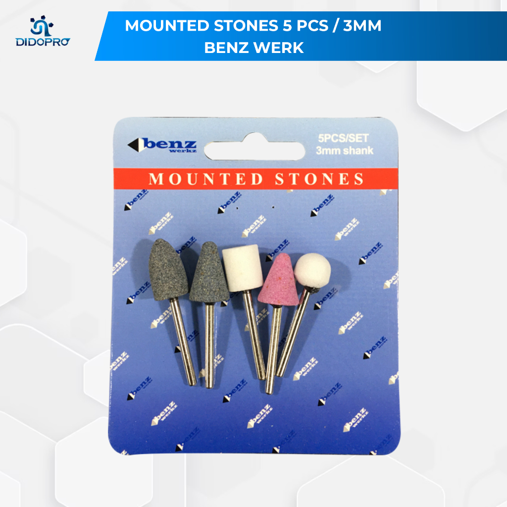 BENZ Batu Osco 3mm Shank Set 5 Pcs Mounted Stone 3 mm Mata Gerinda Batu Gerinda Botol 5pcs