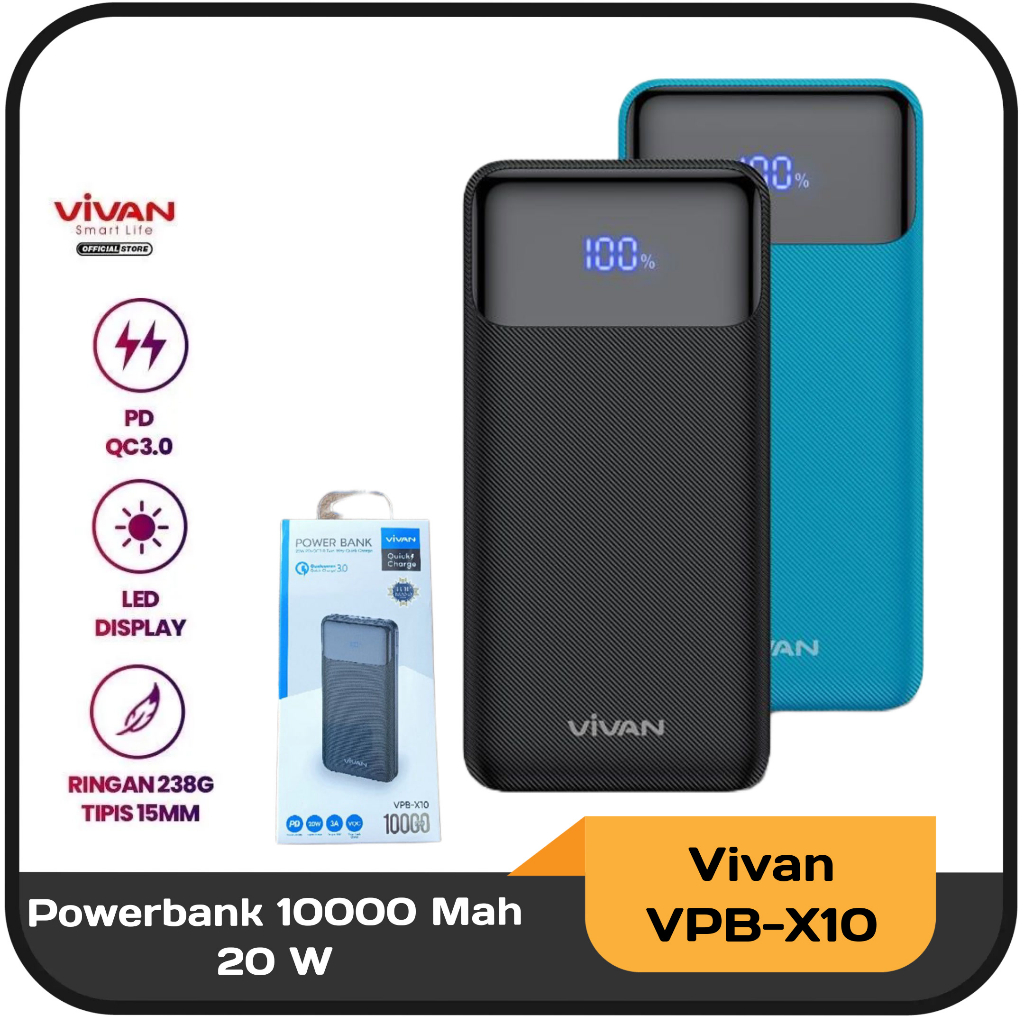 Powerbank Vivan VPB-X10 10000mah 20W Quick Charge