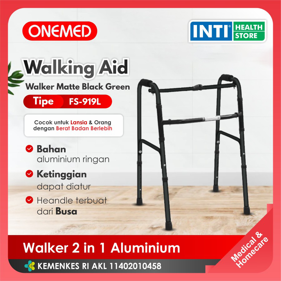 Onemed | Walker 2 in 1 Aluminium FS-919L | Alat Bantu Berjalan OneMed - BLACK GREEN