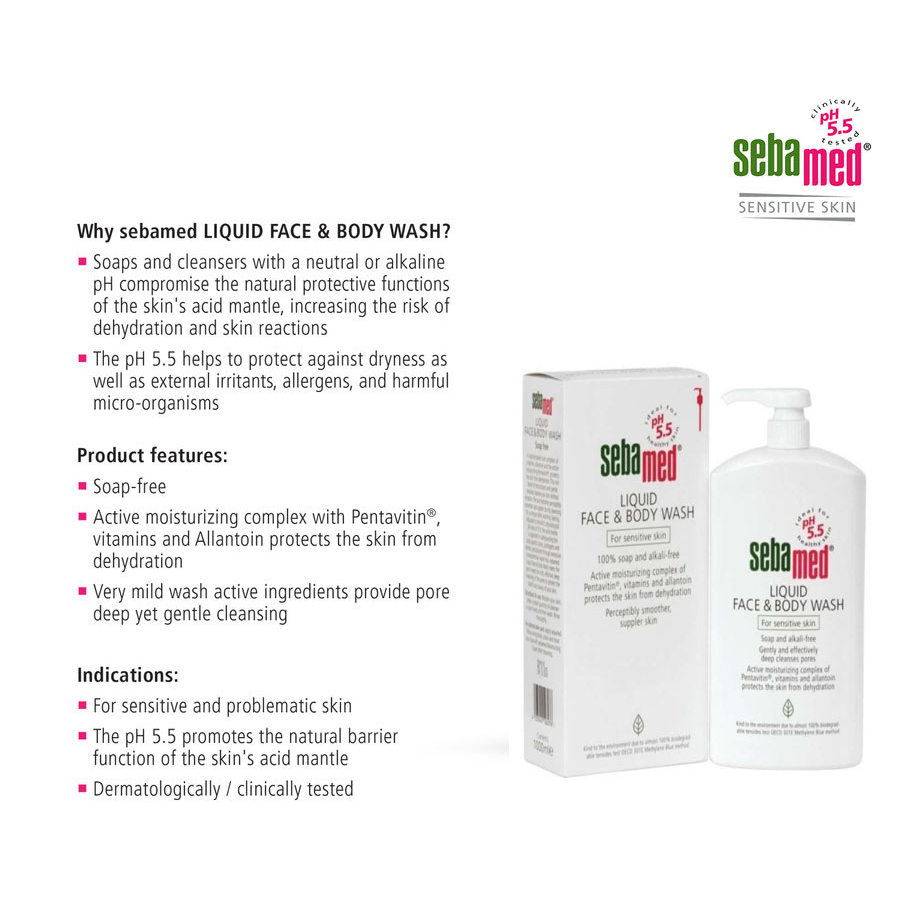 Sebamed Wajah Muka Dan Badan Sabun Mandi Cair Sebamed Liquid Face &amp; Body Wash 1000 ml/1 Liter