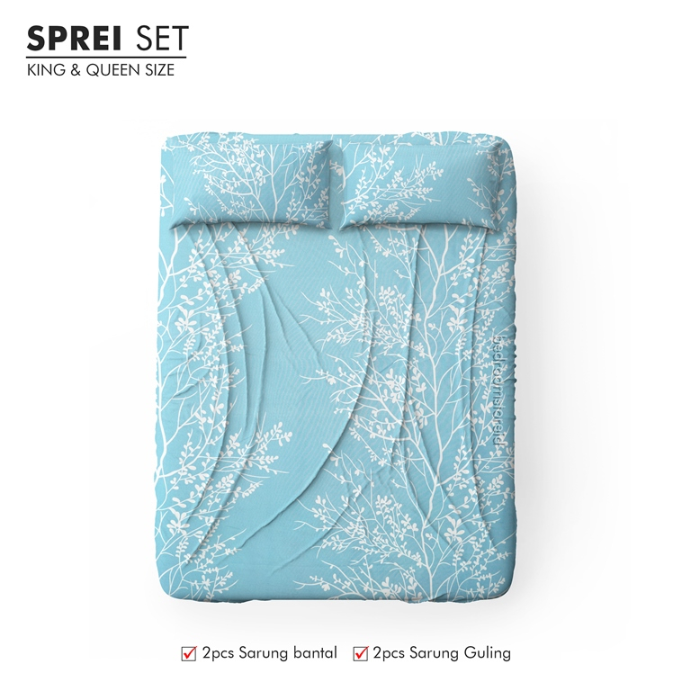 Sprei Aesthetic Motif Jeju Blue | Ala Korea Sudah Termasuk Sarung Bantal Guling