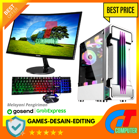 PC Gaming Fullset AMD Ryzen 5 4600G SSD 128GB lengkap LED 24 inc Keyboard Mouse GAMING