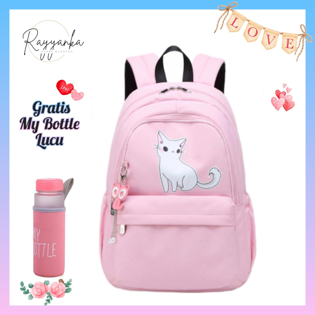 Tas Ransel Sekolah Anak Perempuan MiniCatts Gratis Botol Minum Untuk Sd &amp; Smp