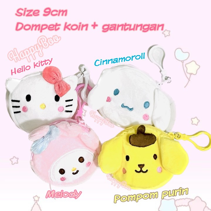 dompet koin + gantungan kunci Sanrio face cinnamoroll hello kitty melody pom pom purin sice