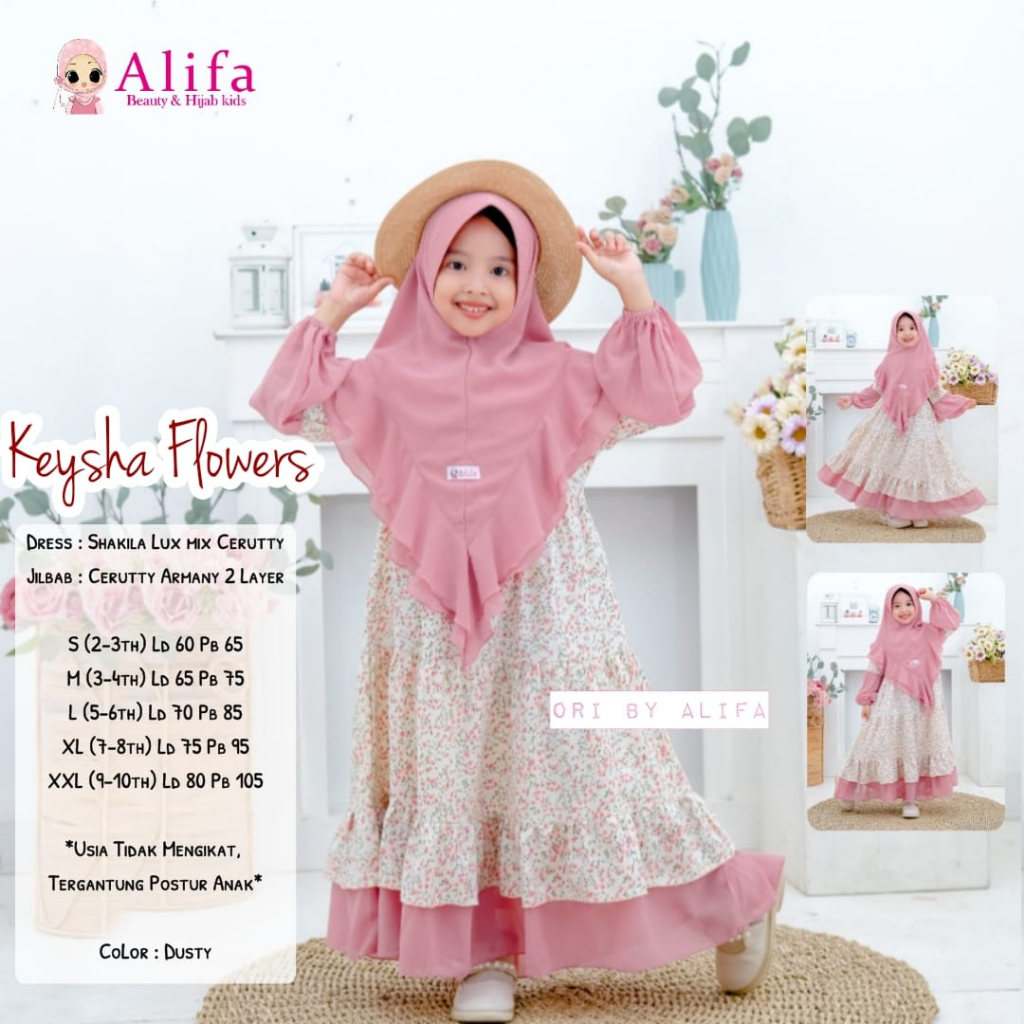 Keysha Flower Kids Gamis Anak Muslim Original By Alifa