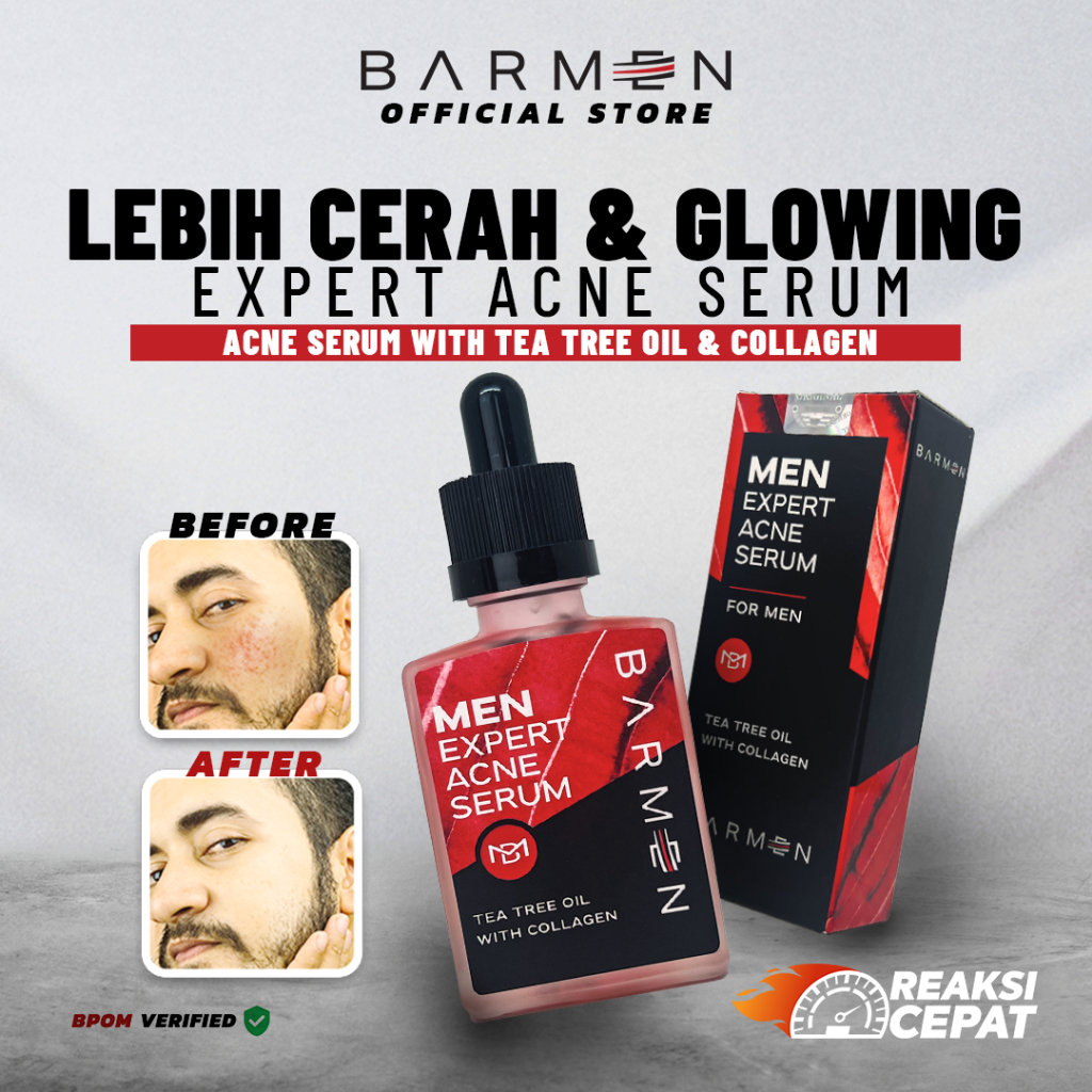 BARMEN Serum Anti Acne With Collagen,Tea Tree Oil and Sulfur Perawatan Wajah Pria Berjerawat