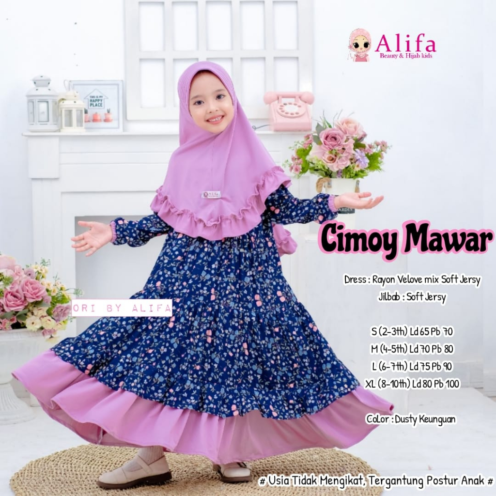 Cimoy Mawar Kids Gamis Anak Muslim Rayon Viscouse Original Produk By Alifa