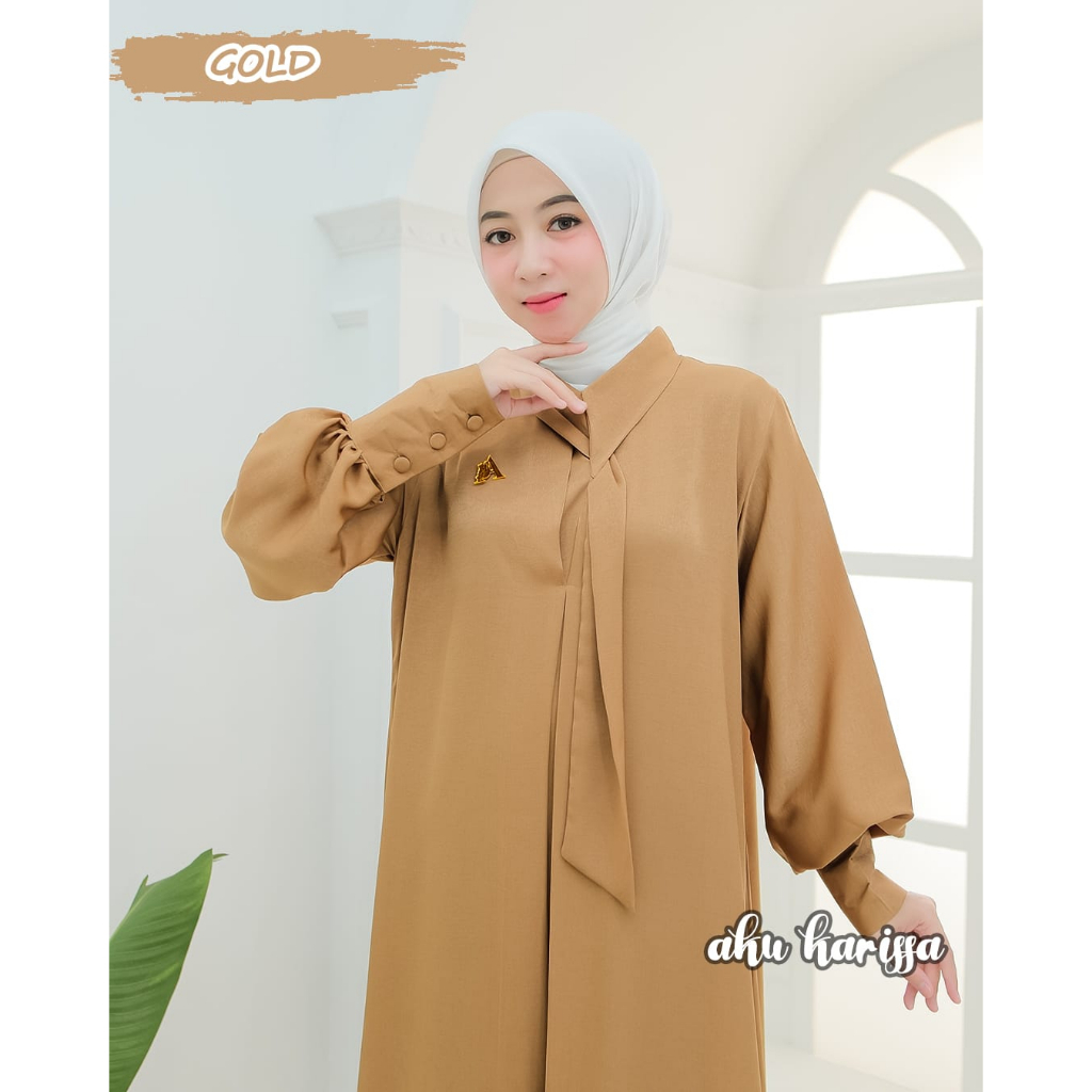 Dress Santorini Aku Karissa Cintia dan Alvina Gamis pesta wanita mewah kilap jatuh anggunly