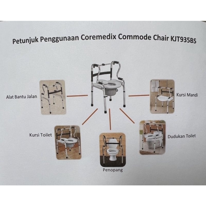 Kursi mandi lansia 5 in 1 KJT 935BS commode chair coremedix Commode+Walker