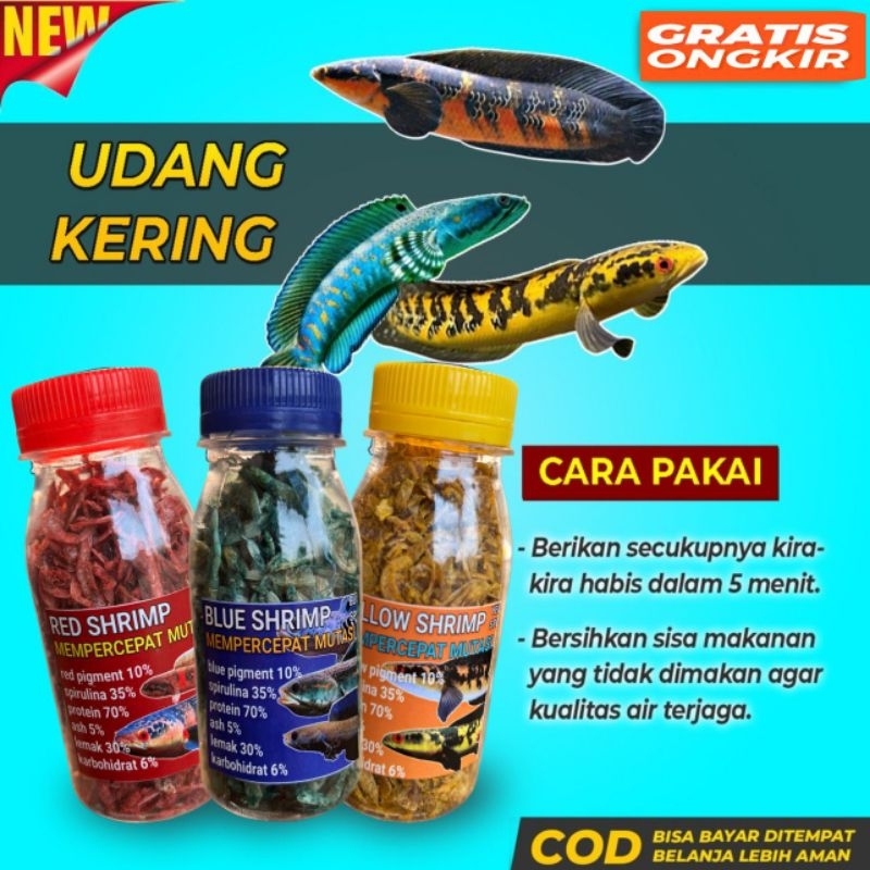20gram Udang Kering Pakan Ikan Channa Maru Yellow Sentarum Auranti Limbata Pulchra Oscar Tiger Batik