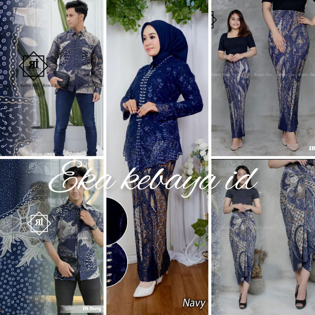 COUPLE KEBAYA ENCIM PAYET KEMEJA SR NAVY / COUPLE KEBAYA MODERN / BATIK COUPLE LAMARAN SR NAVY ~Eka 