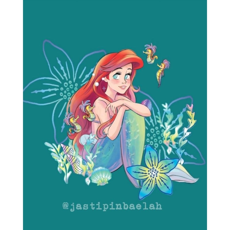[PELUNASAN] Ittaherl X Disney Princess Ariel Vol.2 : Under The Sea Mules Slipon MaxiPointy Teal sz 3