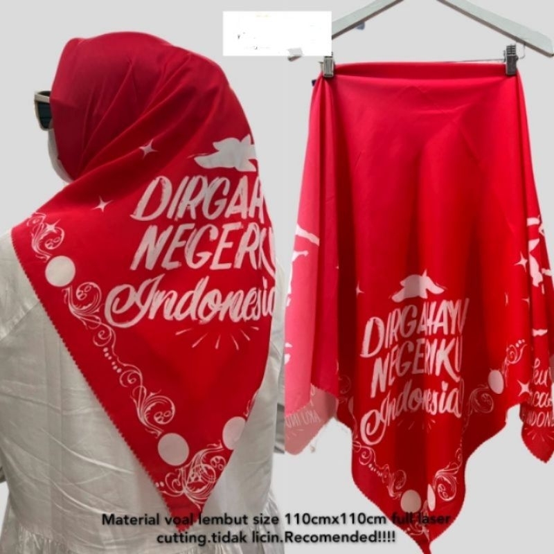 Hijab Segi Empat Voal Motif Kemerdekaan / Hijab Voal Indonesia Raya / Hijab Agustusan terlaris / Hijab Terbaru 2023
