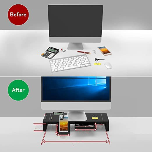 Meja Laptop Desk Monitor Stand with USB 3.0 and Charging Port - KM51 - Black