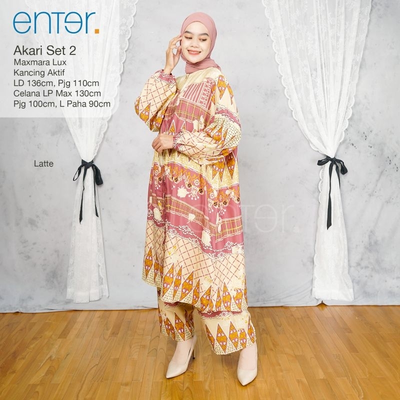 Akari#2 Set Setelan Long Tunik Celana Kulot Jumbo XXXXL Ld136 Bahan Maxmara Lux Busui Kancing Motif 