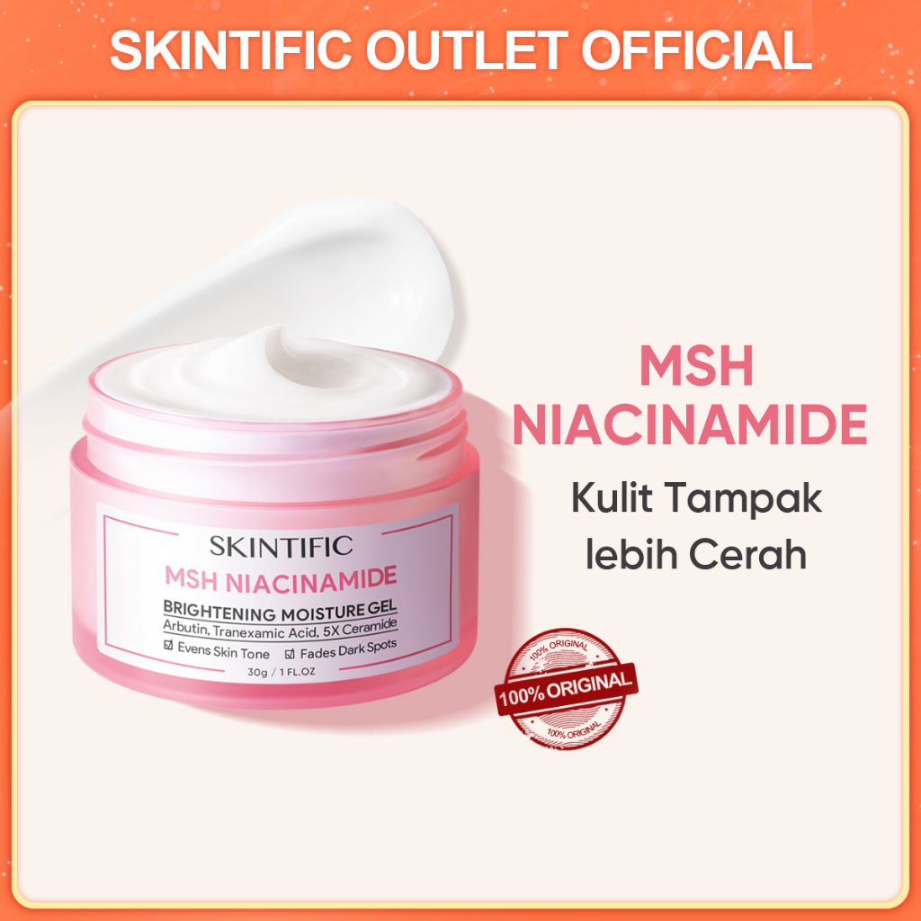 SKINTIFIC MSH Niacinamide Brightening Moisturizer Glowing Moisture Gel 30g Cream Pemutih Wajah Day Cream Night Cream Moisturizer Krim Wajah Face Cream Pelembab Wajah Skintific Moisturizer Niacinamide Brightening Cream