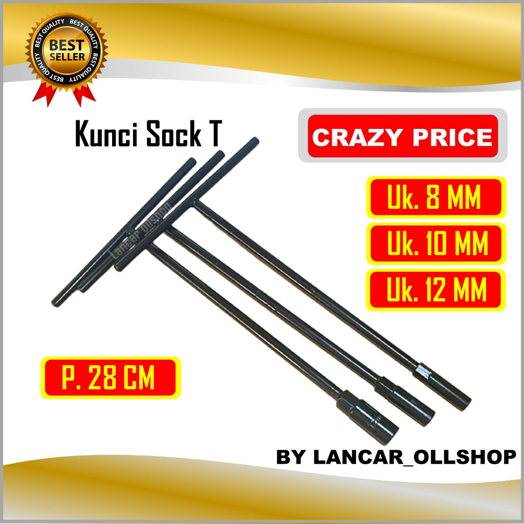 Kunci Sock T Hitam / Kunci Sok T Socket Wrench Ukuran 8 MM 10 MM 12 MM Harga Per Pcs