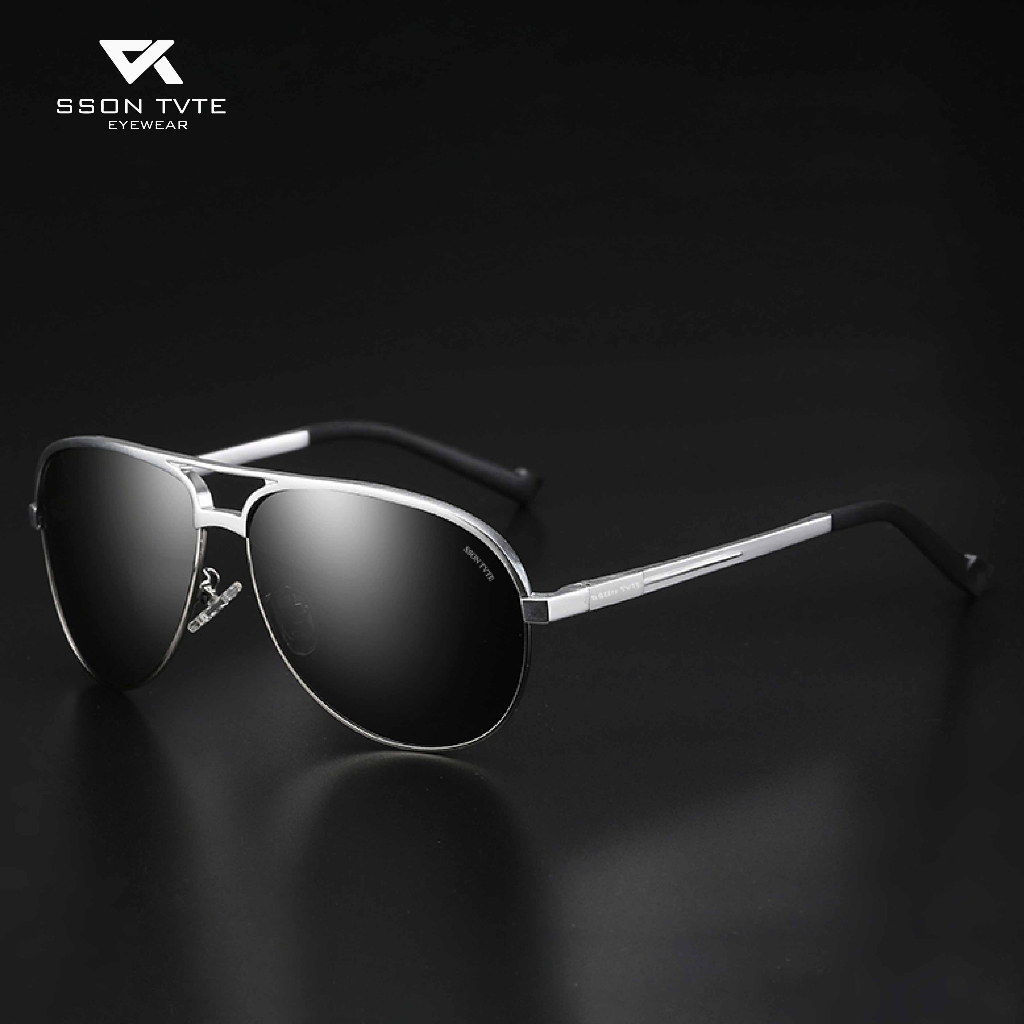 SSON TVTE - Kacamata Hitam Aluminium Polarized Sunglasses Aviator Anti UV400 8548