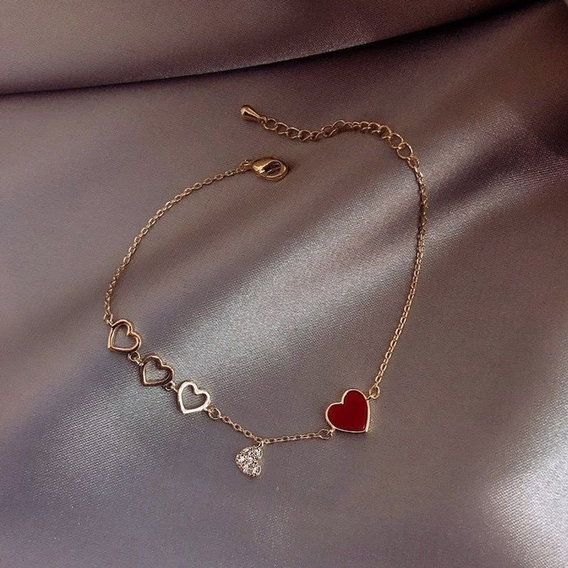 COD❤Wanita Korea Gelang Mewah Zirkon Bunga Berlian Imitasi Gelang Emas Disesuaikan Fashion A one-Love merah