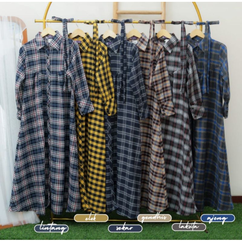 Gamis outer 2 in 1 / Gamis Flanel / Dress kotak-kotak / Gamis kuliah / gamis katun flanel premium