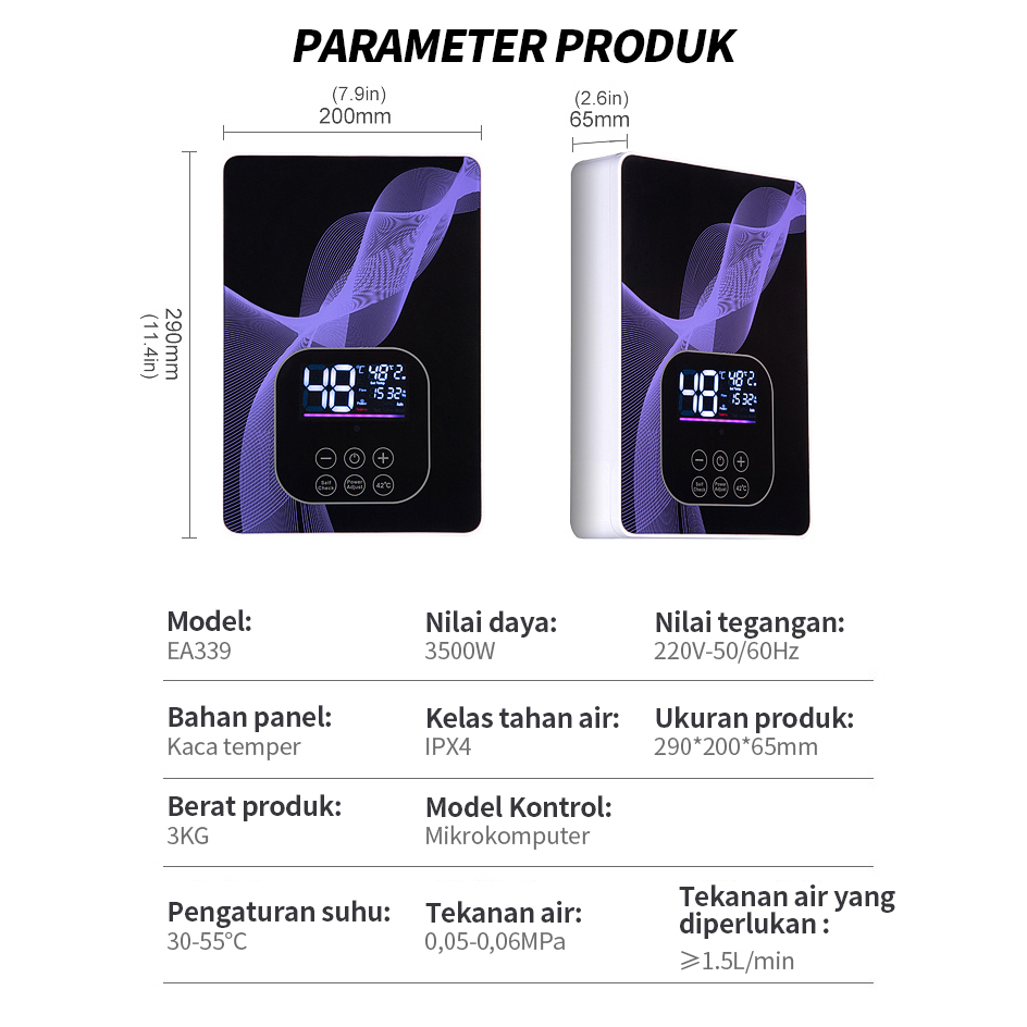 BLUE SKY Pemanas Air Listrik Tanpa Tangki Shower Air Panas Instan/Pemanas Pemanas Air Listrik