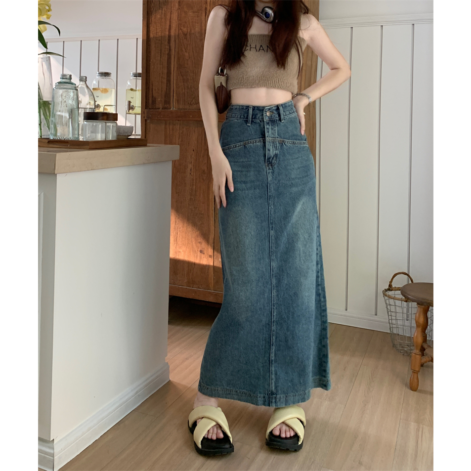 Korean style Rok dres Split a-line skirt Rok panjang denim a-line skirt  midi slit