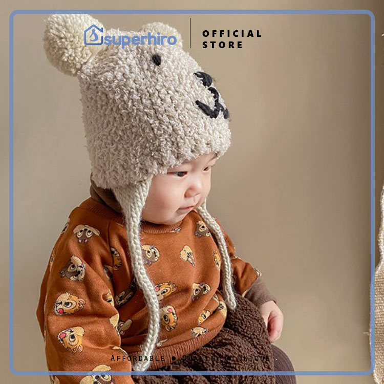 Topi Rajut Bear Baby Hat Knit Cute Dengan Tali TOPI BERUANG BAYI