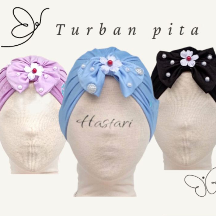 turban bayi / turban anak denisa pita bunga mutiara usia 0-3 tahun packing plastik perpcs