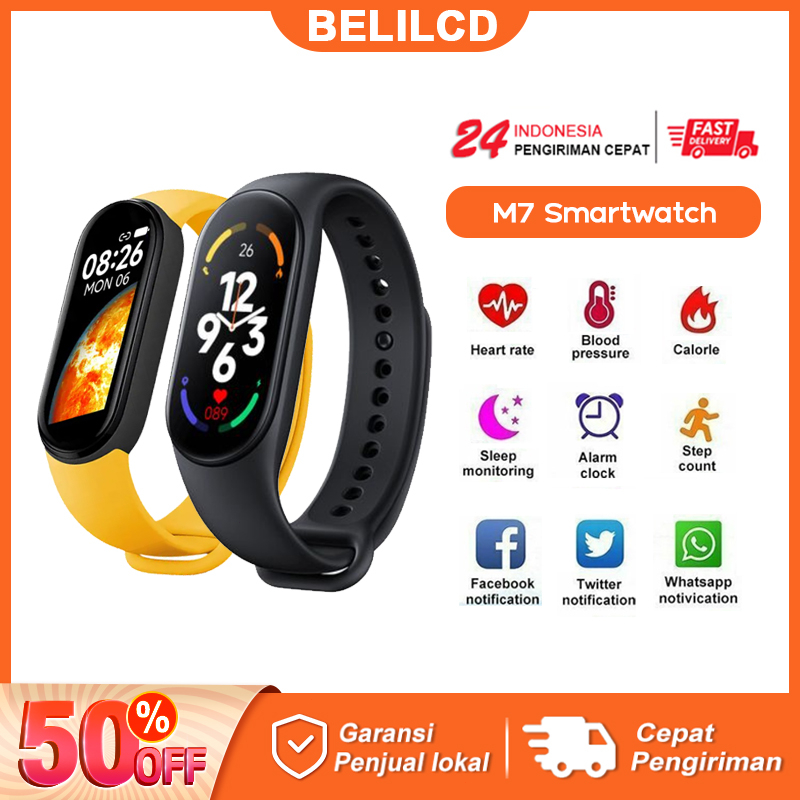 M7 Smartwatch Bluetooth Smartband Fitness Tracker Colour Display HeartRate Waterproof Jam Tangan Pria Wanita Digital