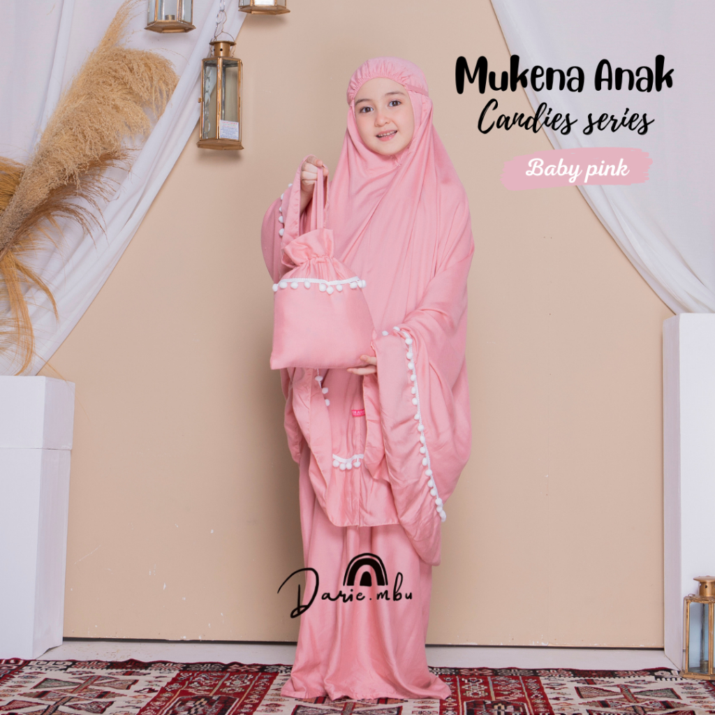 Mukena Anak Umur 1–12 Tahun Katun Rayon Premium Pompom Candies