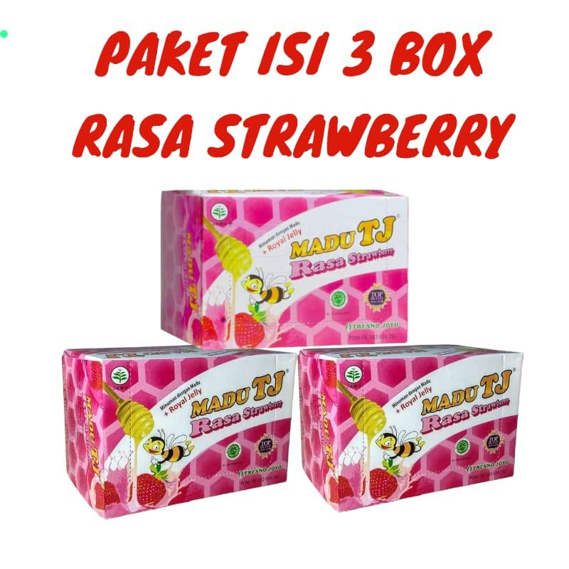 

PROMO 3 BOX Madu TJ Sachet 1 Box isi 12 Sachet// rasa STRAWBERRY