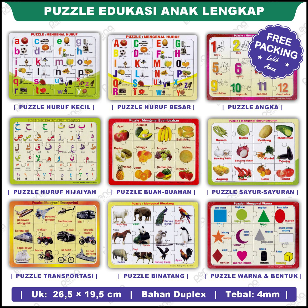 Puzzle Duplex Mainan Edukasi Puzzle Bahan Kertas