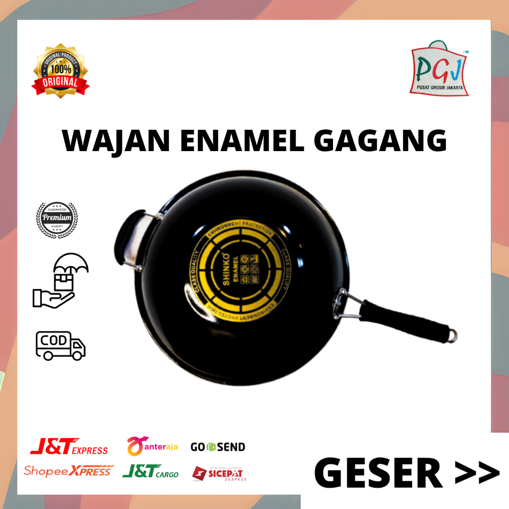 PGJ - Wajan Enamel Gagang Anti Lengket / Wajan Penggorengan Shinko Anti Gores / Fry Pan Panci Besar