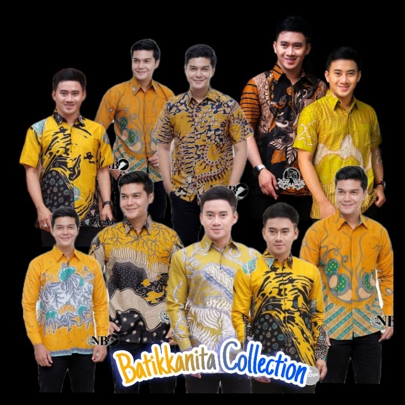 Baju Batik kemeja pendek serian kuning/Batik kemeja Panjang Pendek Kuning Pria