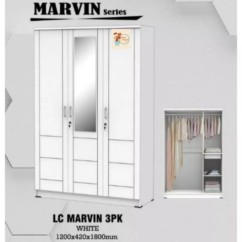 Lemari Pakaian Gamis/Long Dress 3 Pintu Marvin - Lemari Baju Full Gantungan Baju - Medan