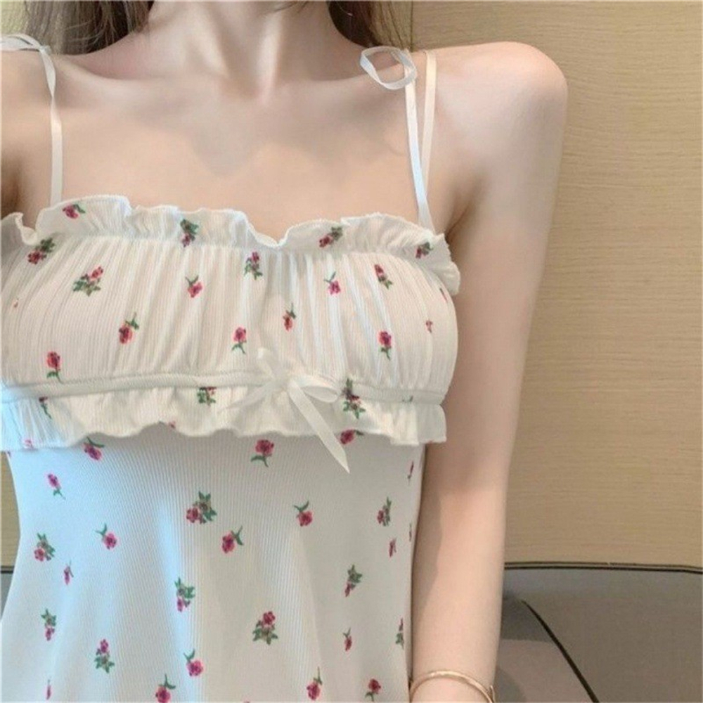 Floral Suspender piyama Wanita Jepang Style Pakaian Rumah Lucu Manis Kasual Yang A-Line Renda Seksi rok Wanita Dress Sweet Import Putih French Cute Dress Santai Dress Tidur