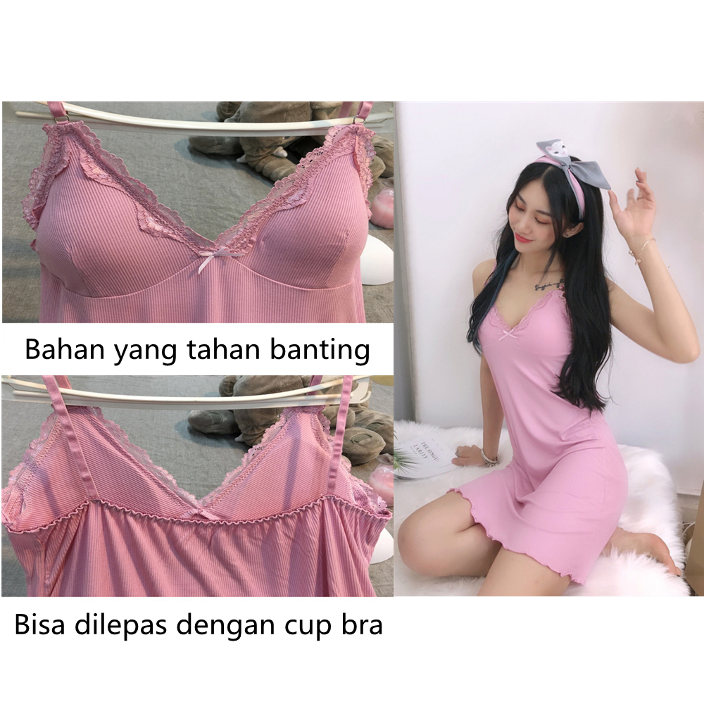 Wanita Import Lingerie Dress piyama baju seksi piyama sexy wanita dress dengan cup bra Import korea sexy baju tidur loungewear baju tidur sexi