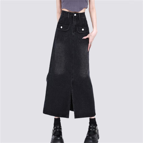 XIAOZHAINV Korean Style Denim Rok Panjang Wanita Skirts Setengah High Waist 0797