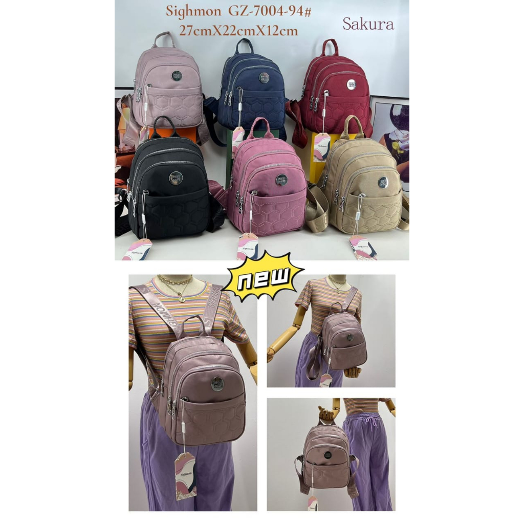 (PINK_IMP) New Import Tas Ransel Sighmon Fashion Wanita . Full Emboss