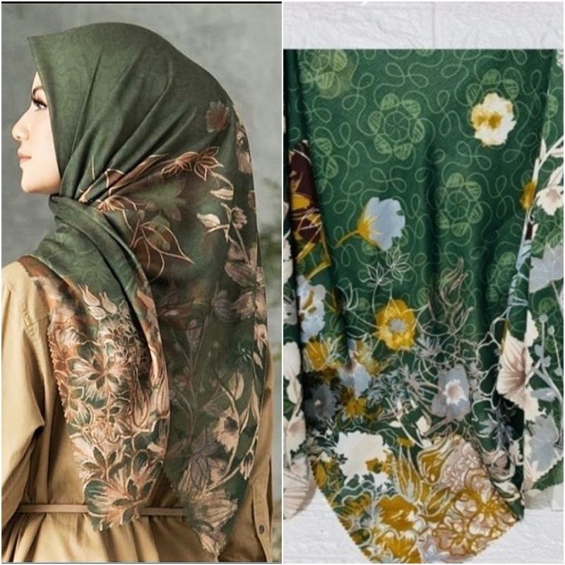 Hijab Voal Motif Premium Jilbab Segi Empat Motif ABUNAWIS HIJAU