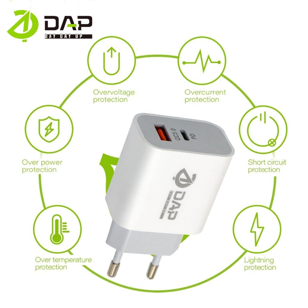 Batok Charger DAP D-AP2 Colokan USB dan TYPE-C Kepala Casan DAP D-AP2 USB dan C Adaptor Charger DAP D-AP2 USB dan TIPE C ORIGINAL