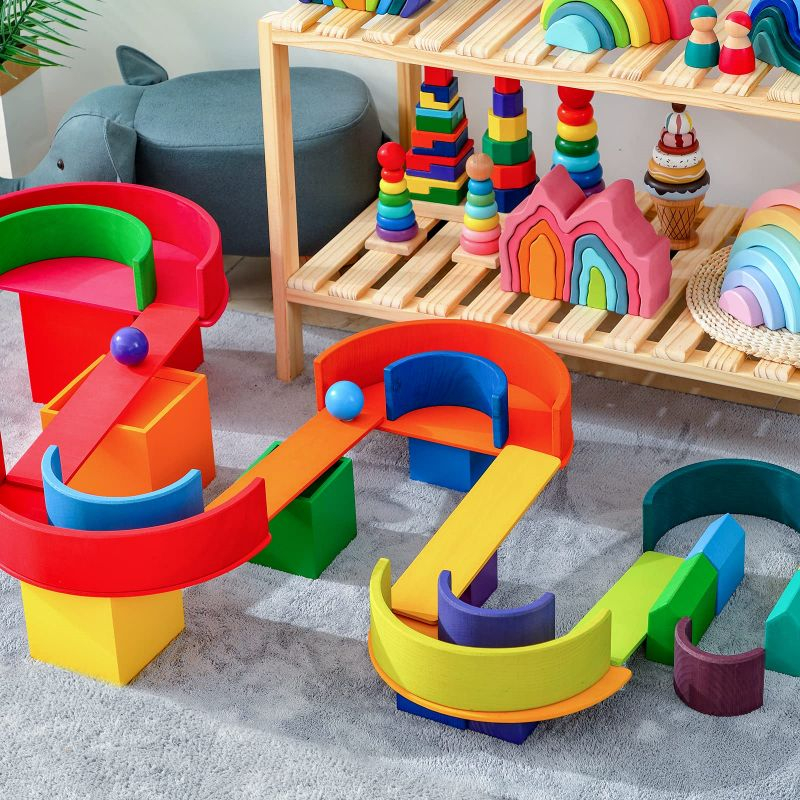 52pcs/Set Wooden Rainbow Stacking Block Mainan Pelangi Edukasi Montessori Kayu Rainbow Stacker