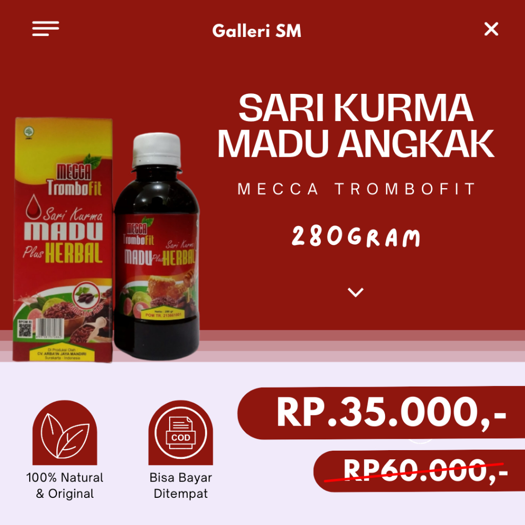 Trombofit Sari Kurma Madu Angkak Plus Jambu Biji Propolis Herbal Ampuh Atasi DBD Trombosit Ori