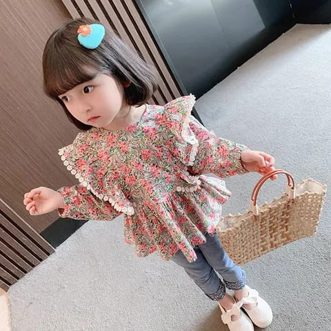 Setelan panjang anak perempuan motif FLORAL RED usia 2-7 tahun premium impor ala korea baju balita