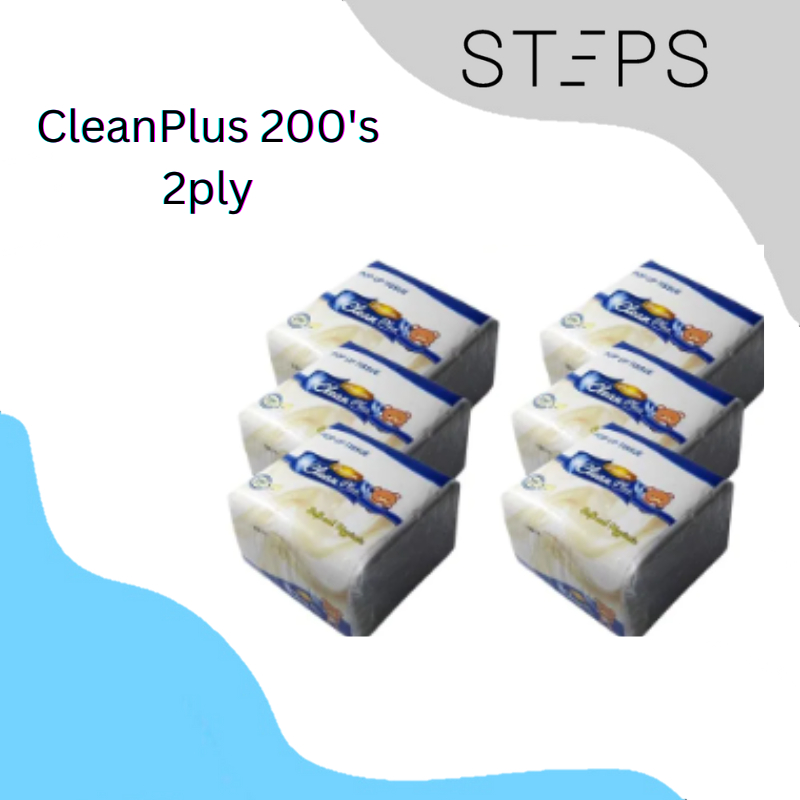 Tissue Clean Plus Pop Up 200 sheet x 2ply Tissue Pop Up / Tissue Wajah isi 6 pcs